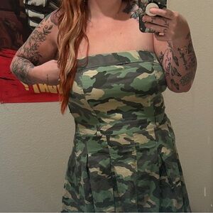 Forever 21 Green Camouflage Strapless Dress